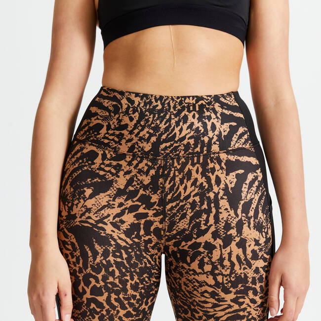 Women Gym Leggings Polyester With Phone Pocket- Leopard Print