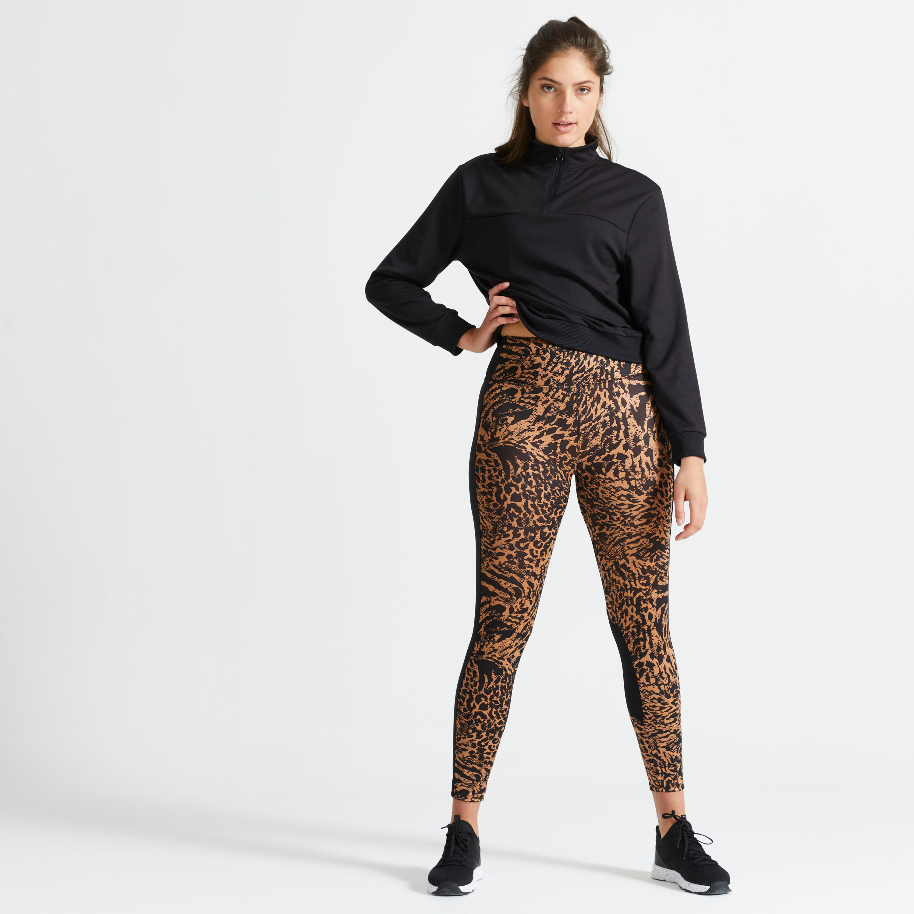 Women's phone pocket fitness high-waisted leggings, leopard print 2/5