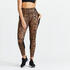 Women Gym Leggings Polyester With Phone Pocket- Leopard Print