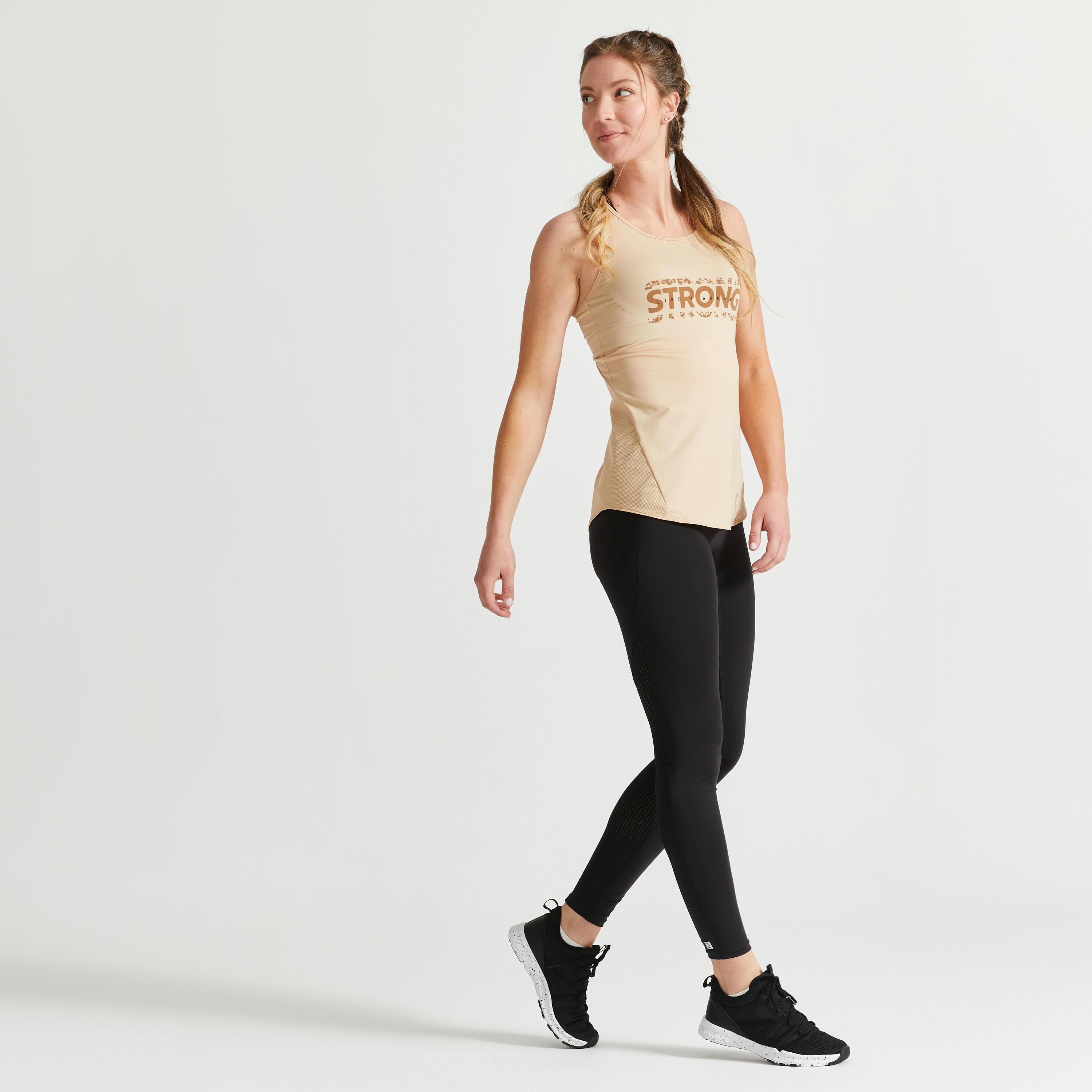 Women's Long Fitness Cardio Tank Top - Beige 3/7