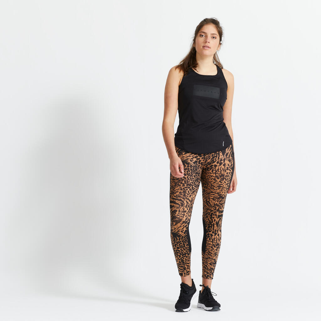 Top lang Rundhalsausschnitt Fitness Cardio Damen schwarz