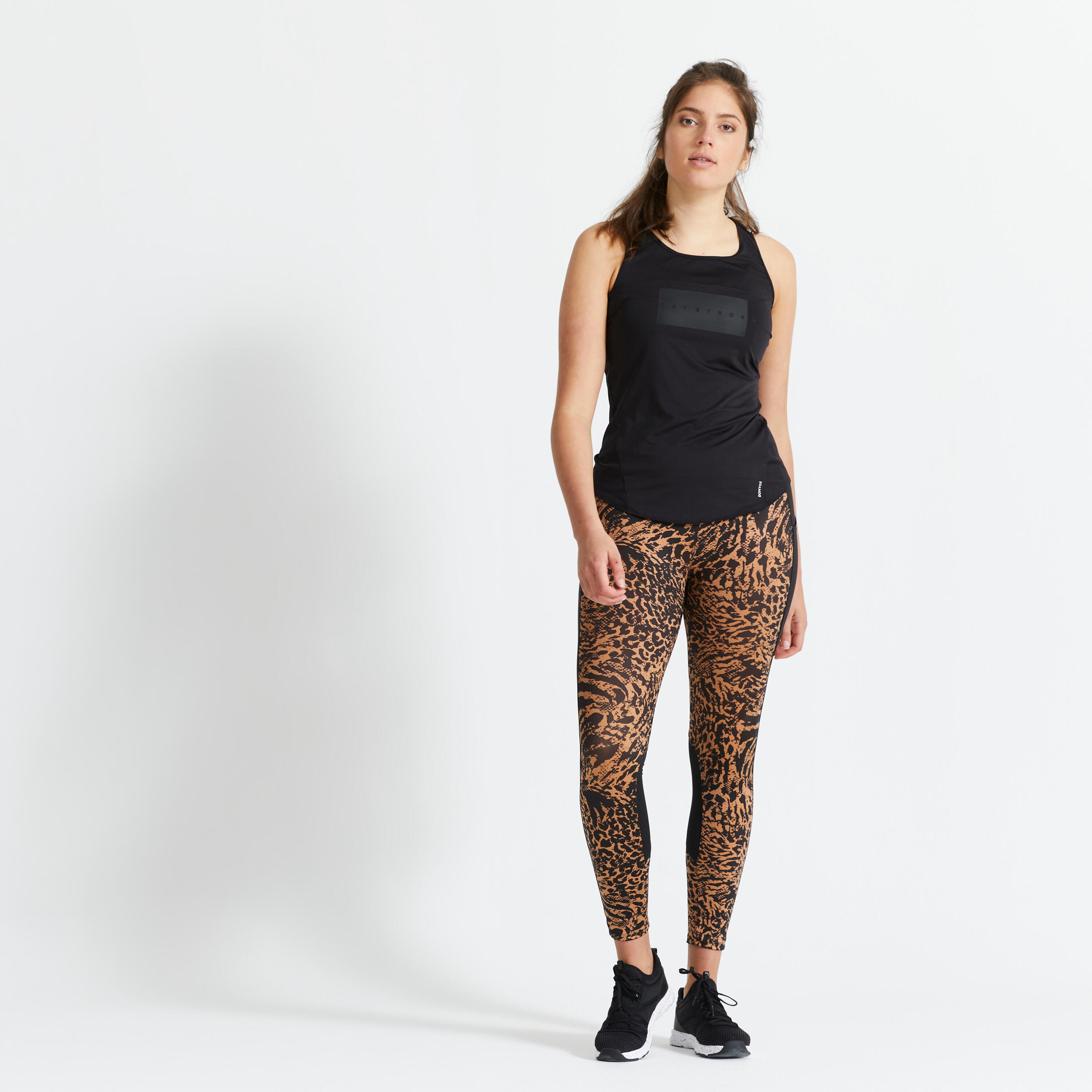 Women's Long Fitness Cardio Crew Neck Tank Top - Black 3/6