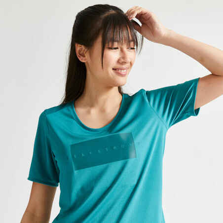 T-Shirt Damen tailliert Fitness Cardio - blau