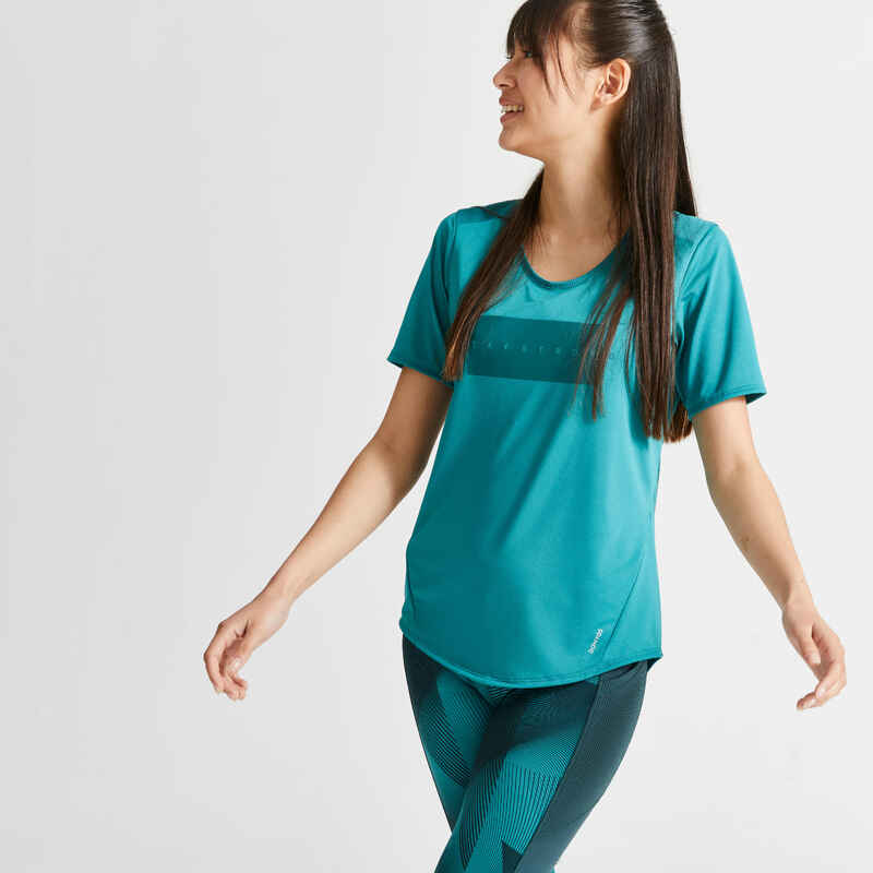 T-Shirt tailliert Rundhalsauschnitt Fitness Cardio Damen grün