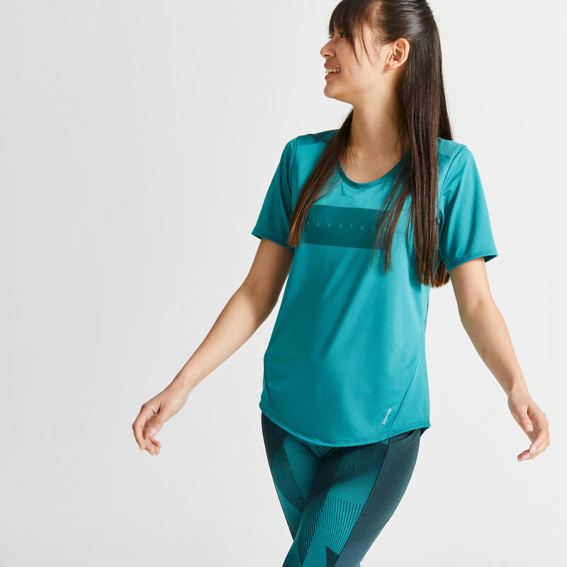 T-Shirt Cintré Fitness Cardio Femme - Vert