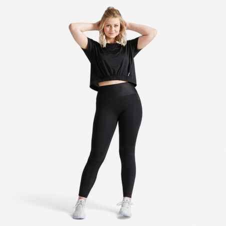 Crop-top de fitness amplio y manga corta para Mujer Domyos 520 negro