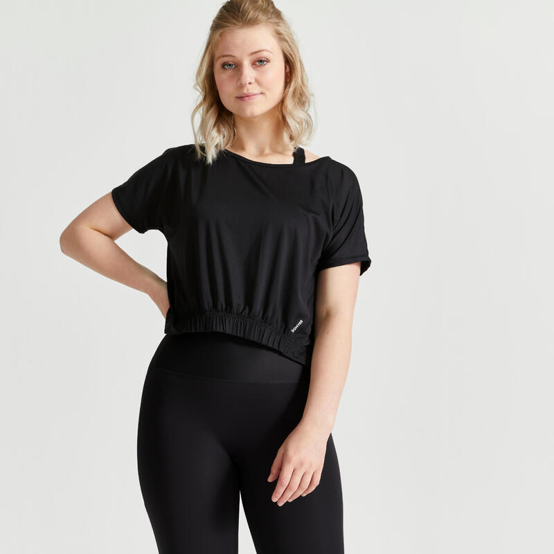 T-Shirt Crop-Top FTS 520 weit Fitness Damen schwarz