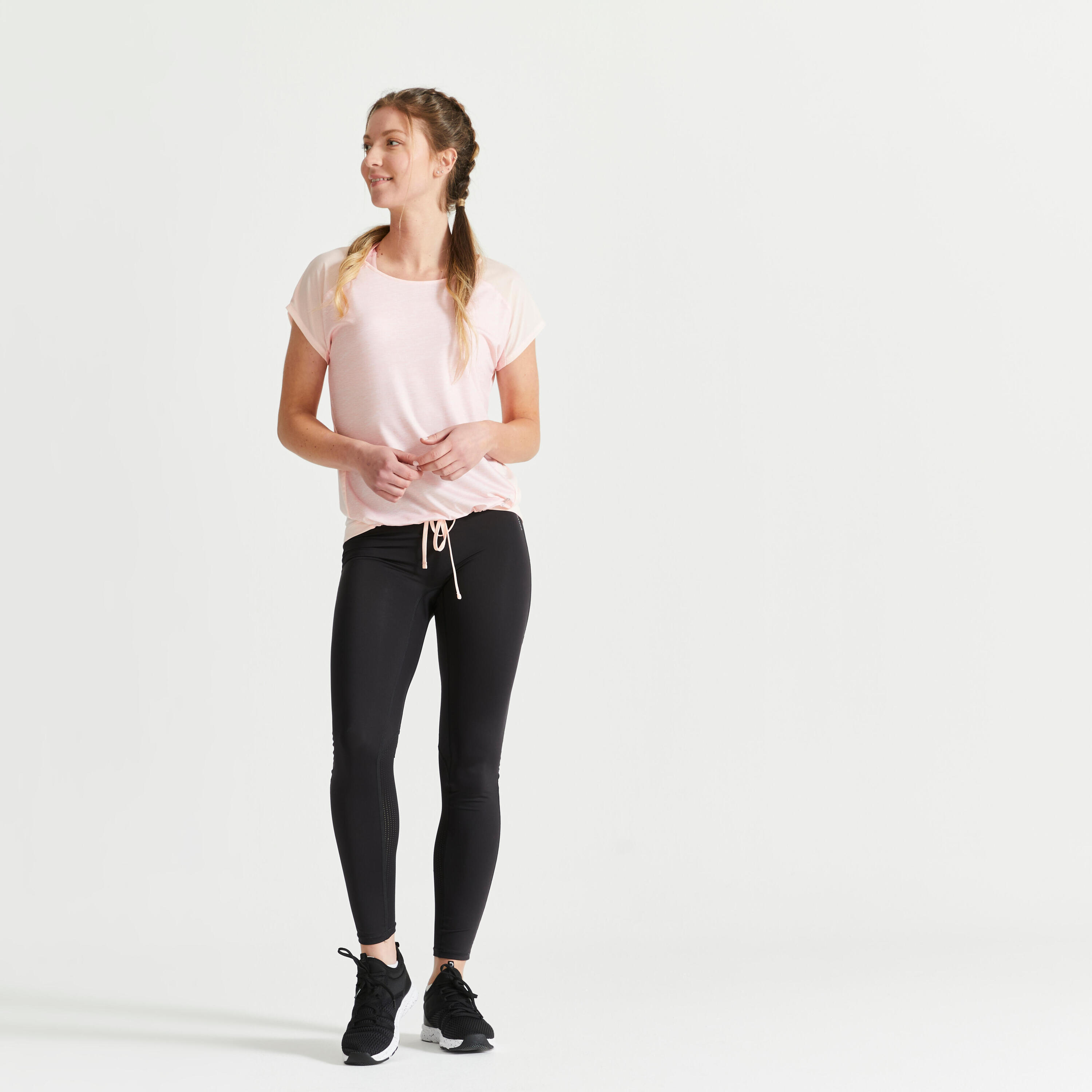 Women's Loose-Fit Fitness Cardio Crew Neck T-Shirt - Mottled Pink 2/5