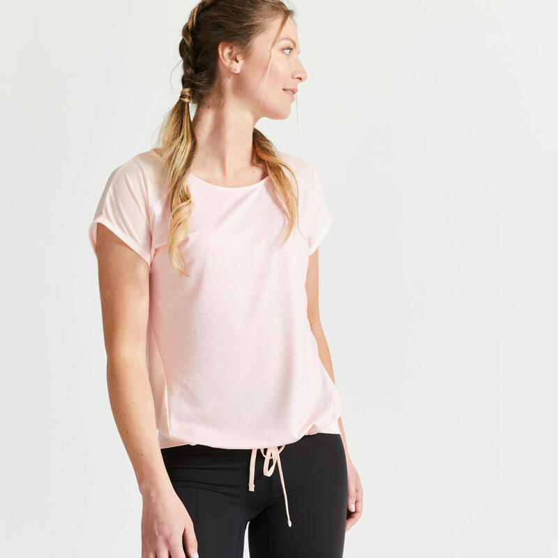 T-shirt donna fitness 120 taglio ampio traspirante rosa