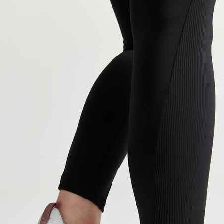 Women's High Waisted Fitness Cardio Leggings with Drawstring - Black