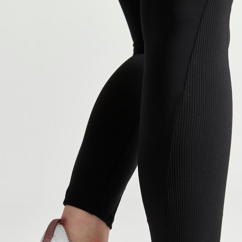 Legging taille haute avec cordon de serrage Fitness Cardio Femme Noir