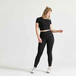 Women's High Waisted Fitness Cardio Leggings with Drawstring - Black