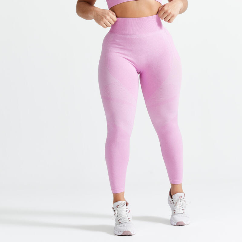 Leggings donna fitness 900 vita alta seamless rosa