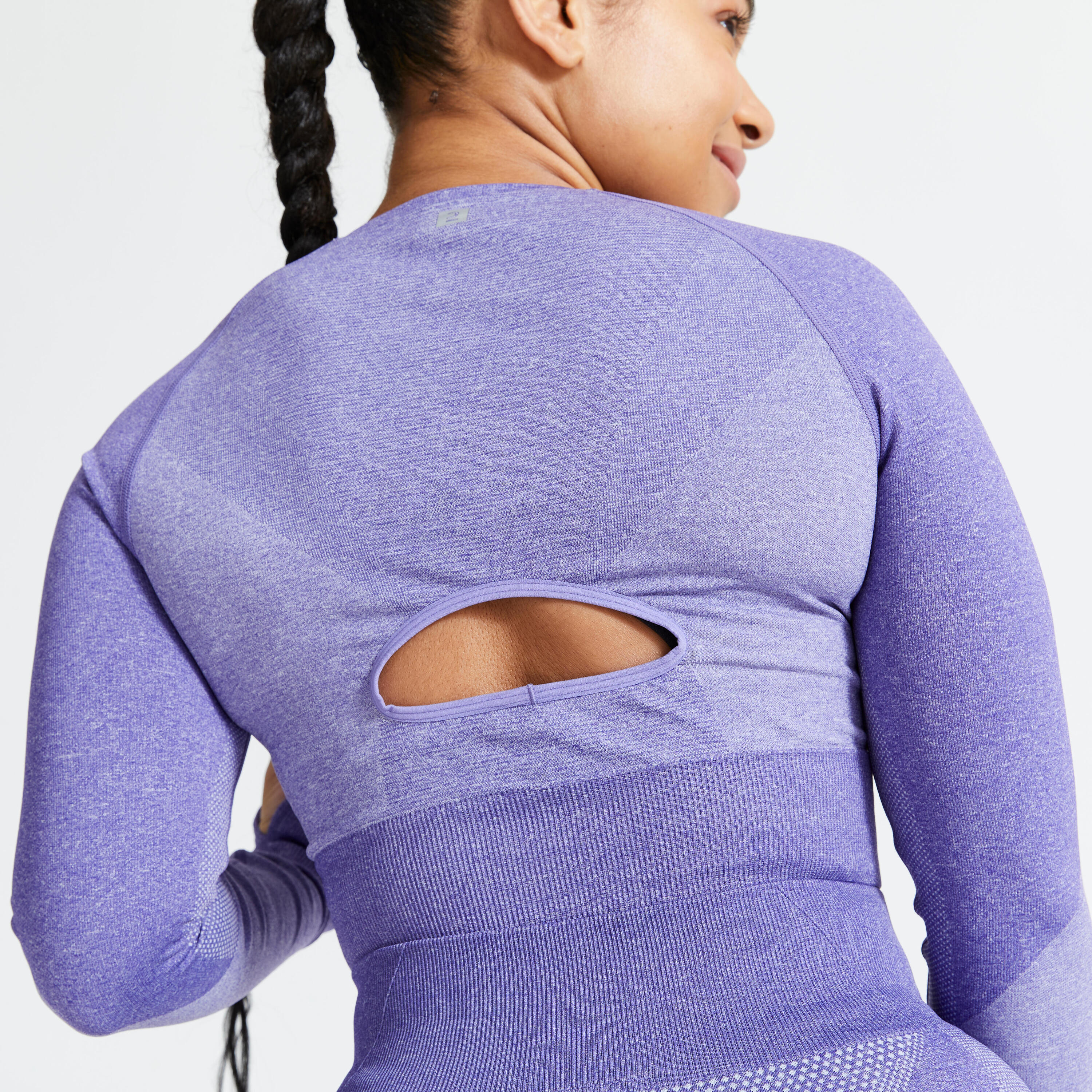 Long-Sleeved Cropped Seamless Fitness T-Shirt - Purple 5/8
