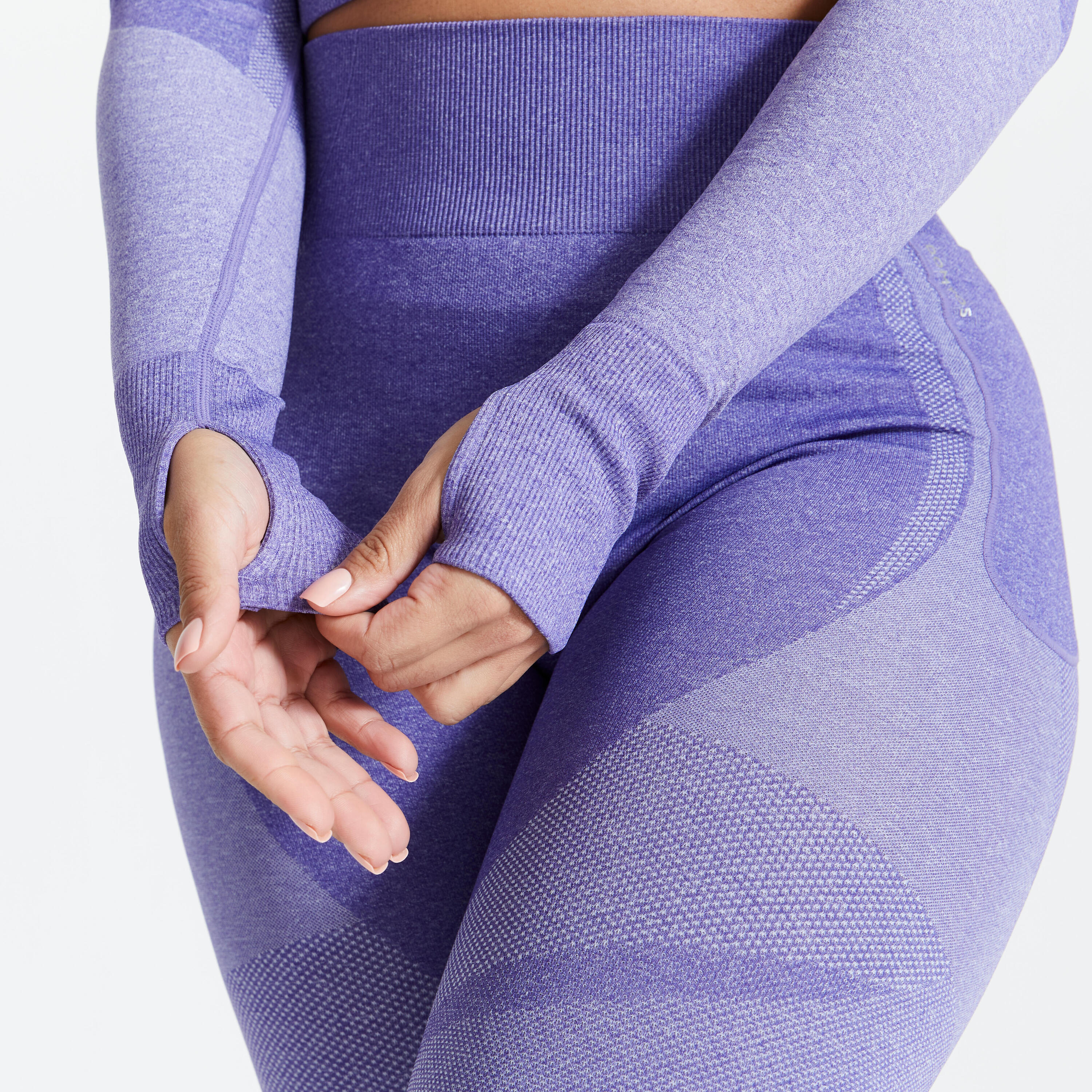 Long-Sleeved Cropped Seamless Fitness T-Shirt - Purple 3/8