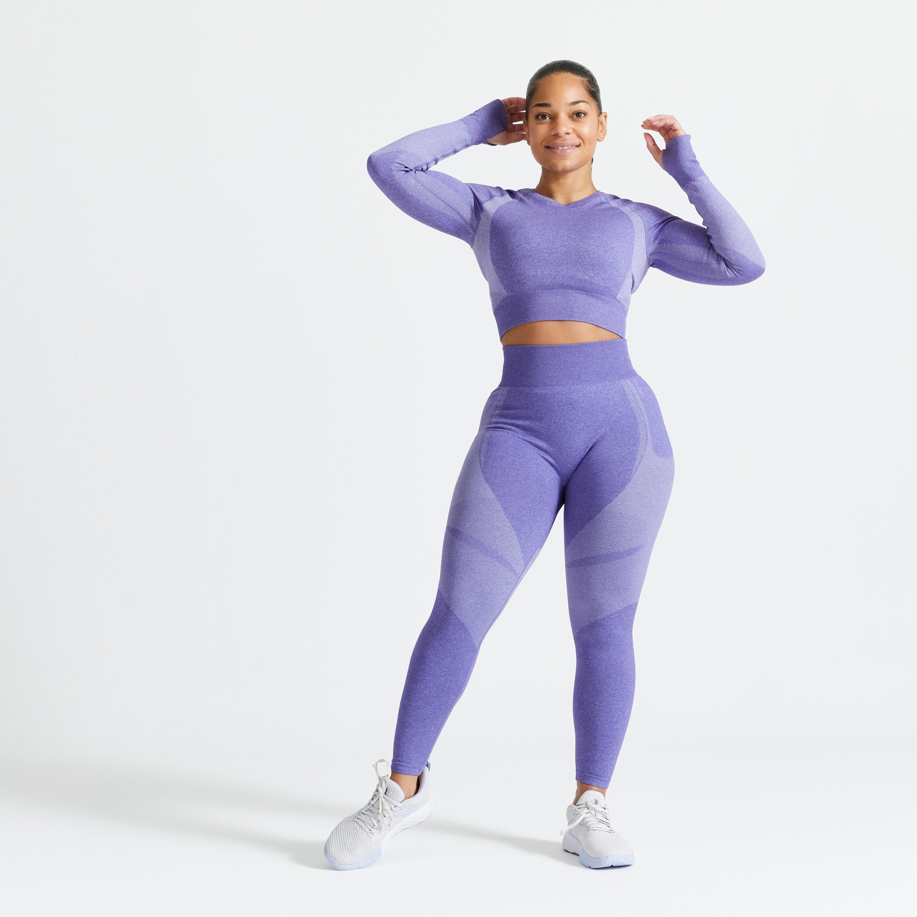Long-Sleeved Cropped Seamless Fitness T-Shirt - Purple 2/8