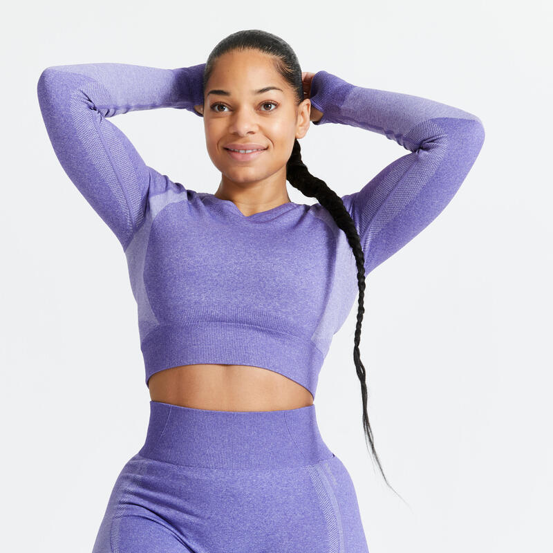 T-shirt Crop top manches longues Fitness seamless violet