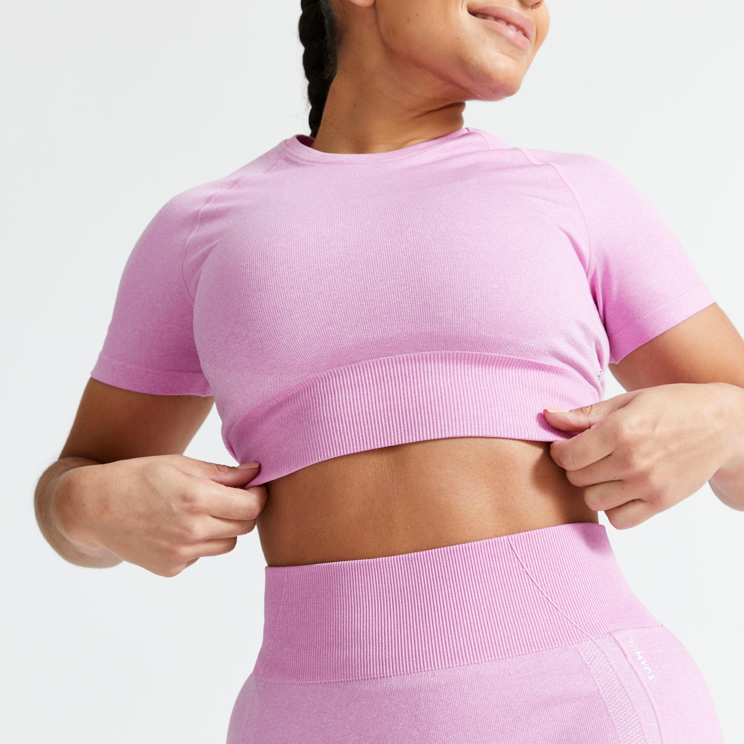 Seamless Short-Sleeved Cropped Fitness T-Shirt - Pink 3/4