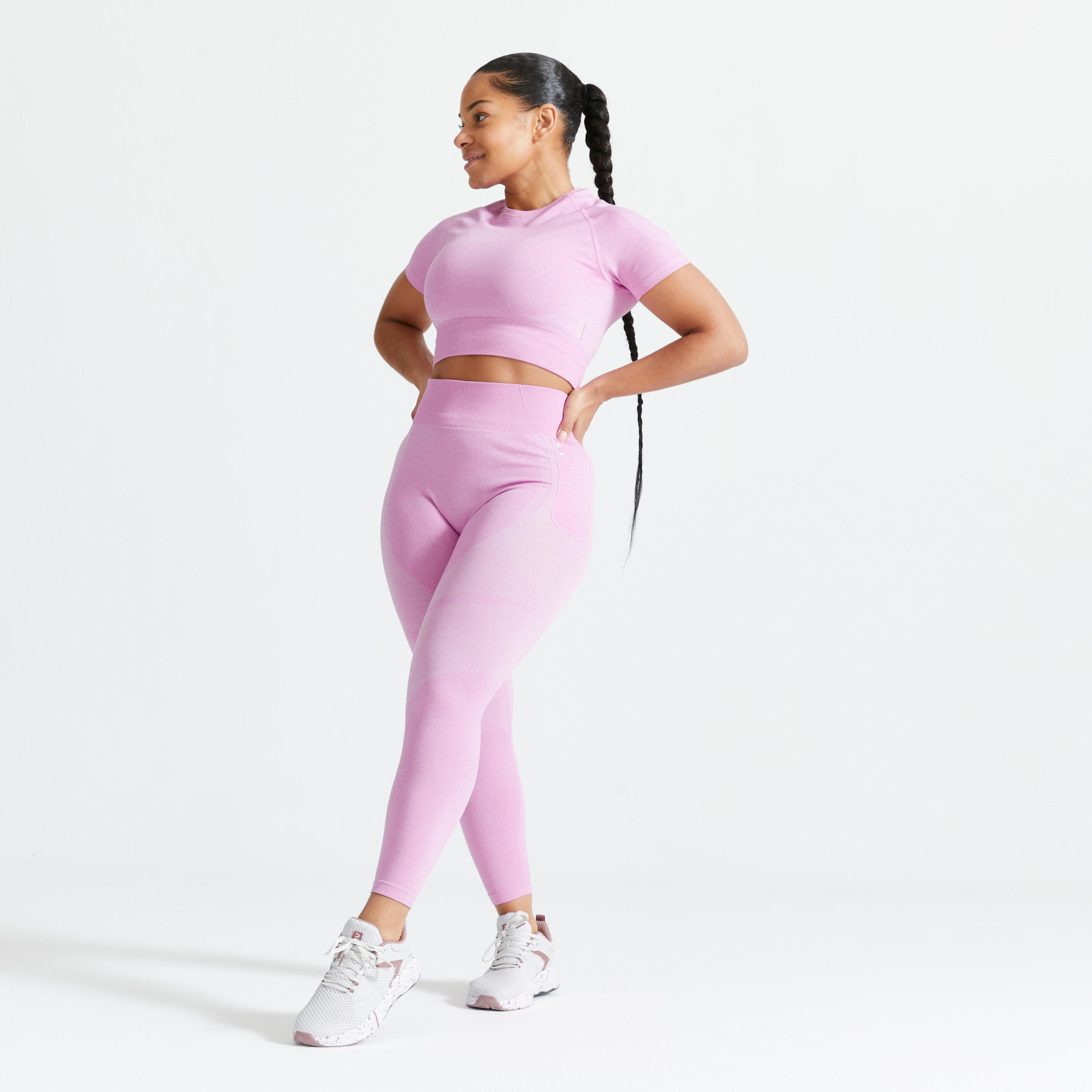 Seamless Short-Sleeved Cropped Fitness T-Shirt - Pink 2/4