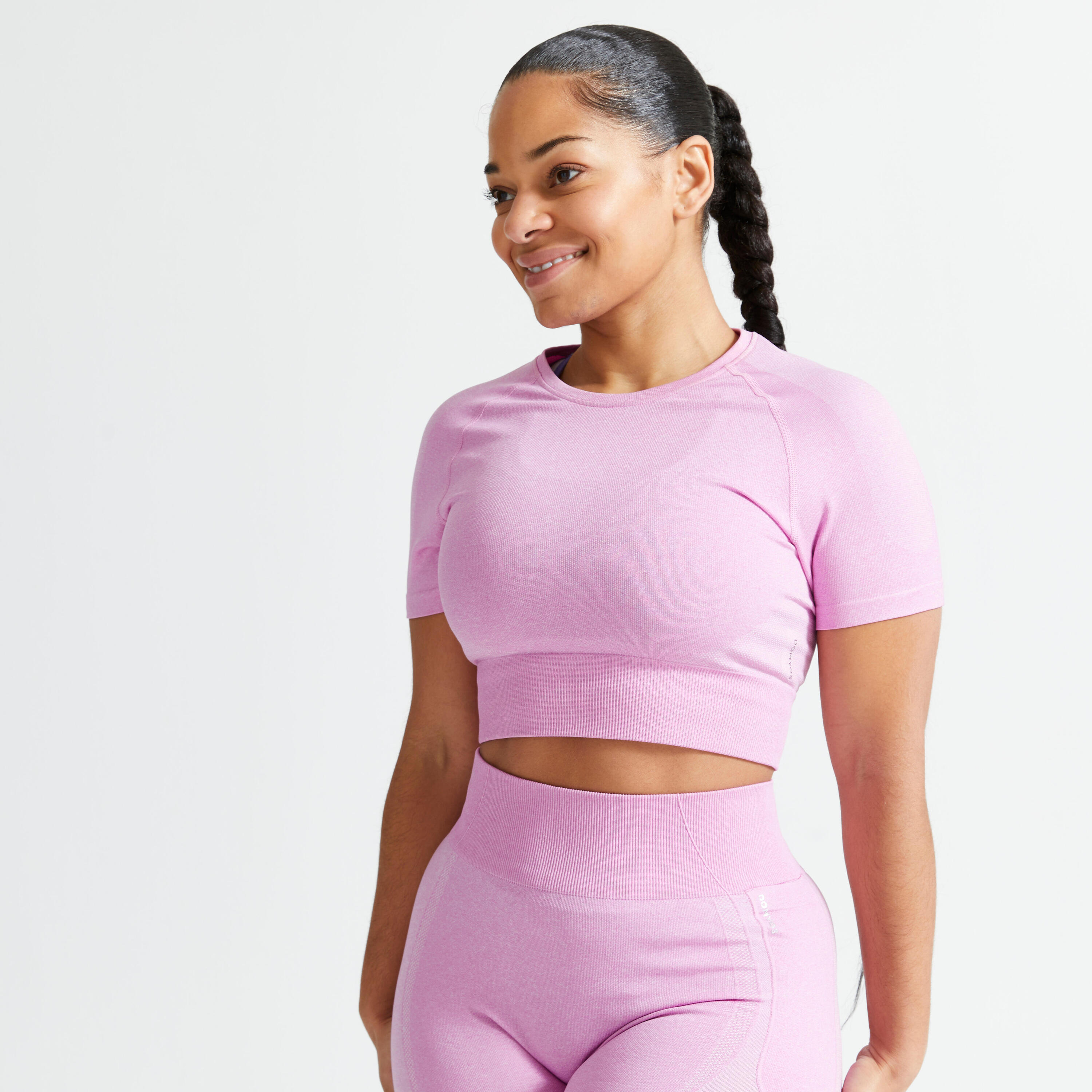 Seamless Short-Sleeved Cropped Fitness T-Shirt - Pink 1/4