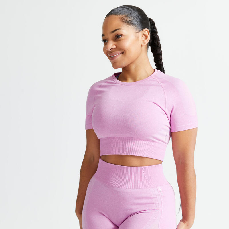 T-shirt Crop top manches courtes Fitness seamless Rose