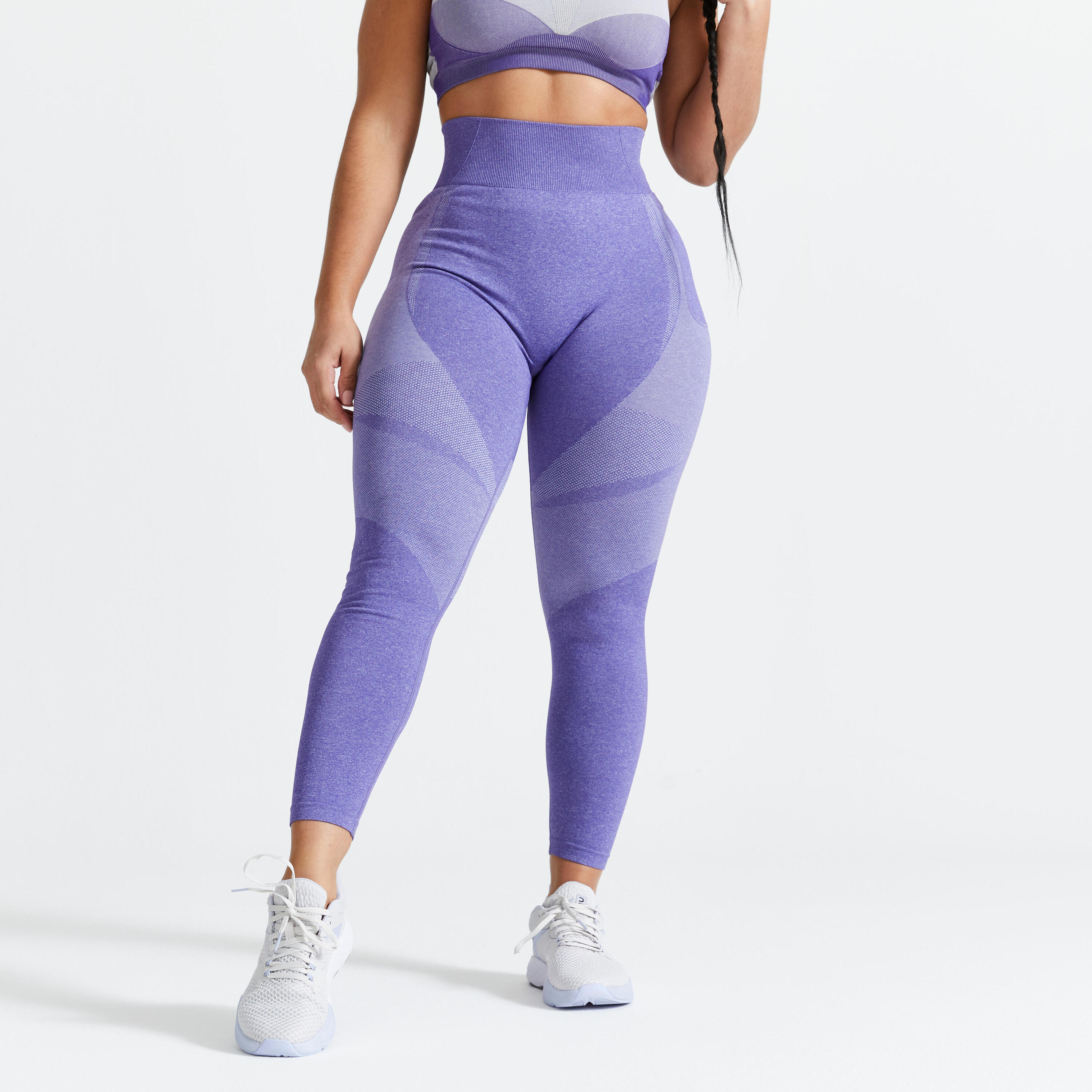 DOMYOS High-Waisted Seamless Fitness Leggings with Phone Pocket - Purple