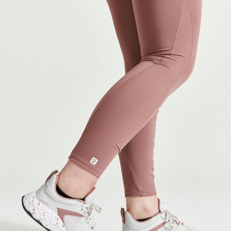 Leggings de Fitness Cintura Subida com Cordão de Aperto Mulher Castanho