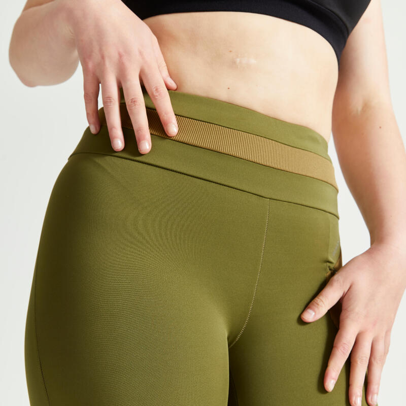 Leggings de Fitness Cintura Subida com Cordão de Aperto Mulher Caqui