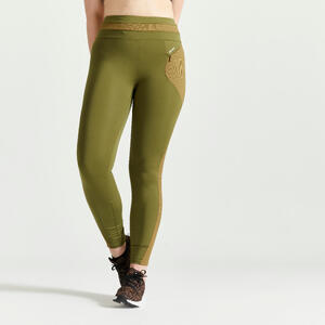 Malla legging largo fitness transpirable tiro alto Mujer - My paradise caqui