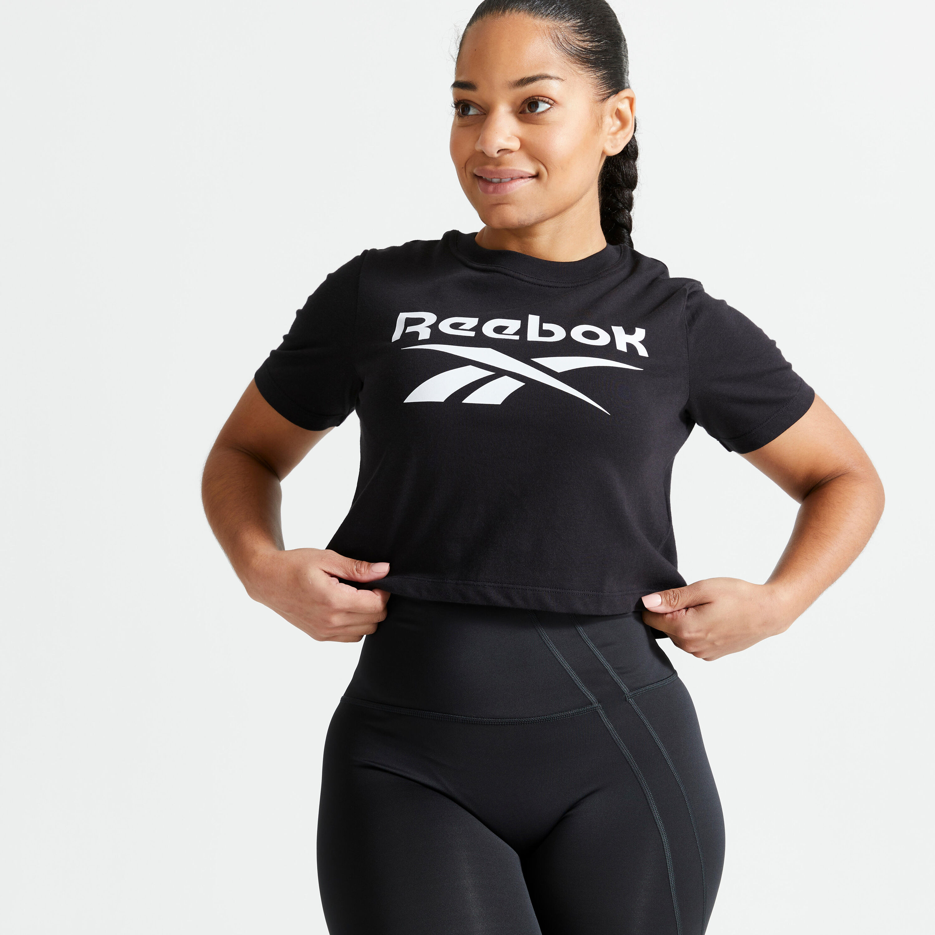 REEBOK Women's Short-Sleeved Crop Top Fitness T-Shirt - Black