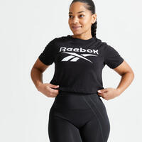 T-SHIRT FITNESS REEBOK MANCHES COURTES CROP TOP FEMME NOIR