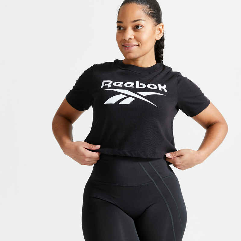 T-Shirt Fitness Crop Top Reebok Damen schwarz Media 1