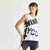 Women's Short Loose Bimaterial Fitness Cardio Tank Top - White and Black Print
