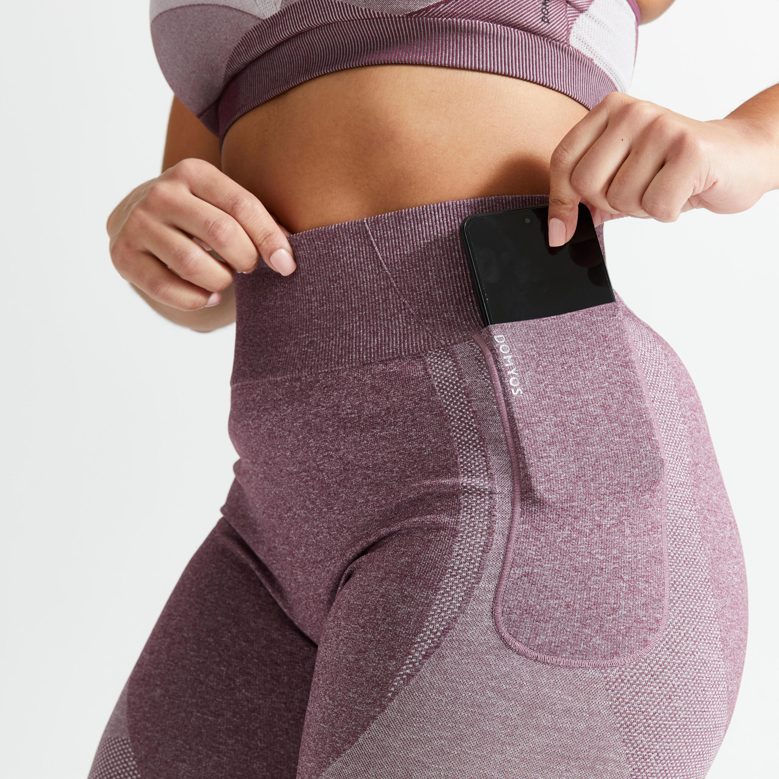 High-Waisted Seamless Fitness Leggings with Phone Pocket - Burgundy 5/5