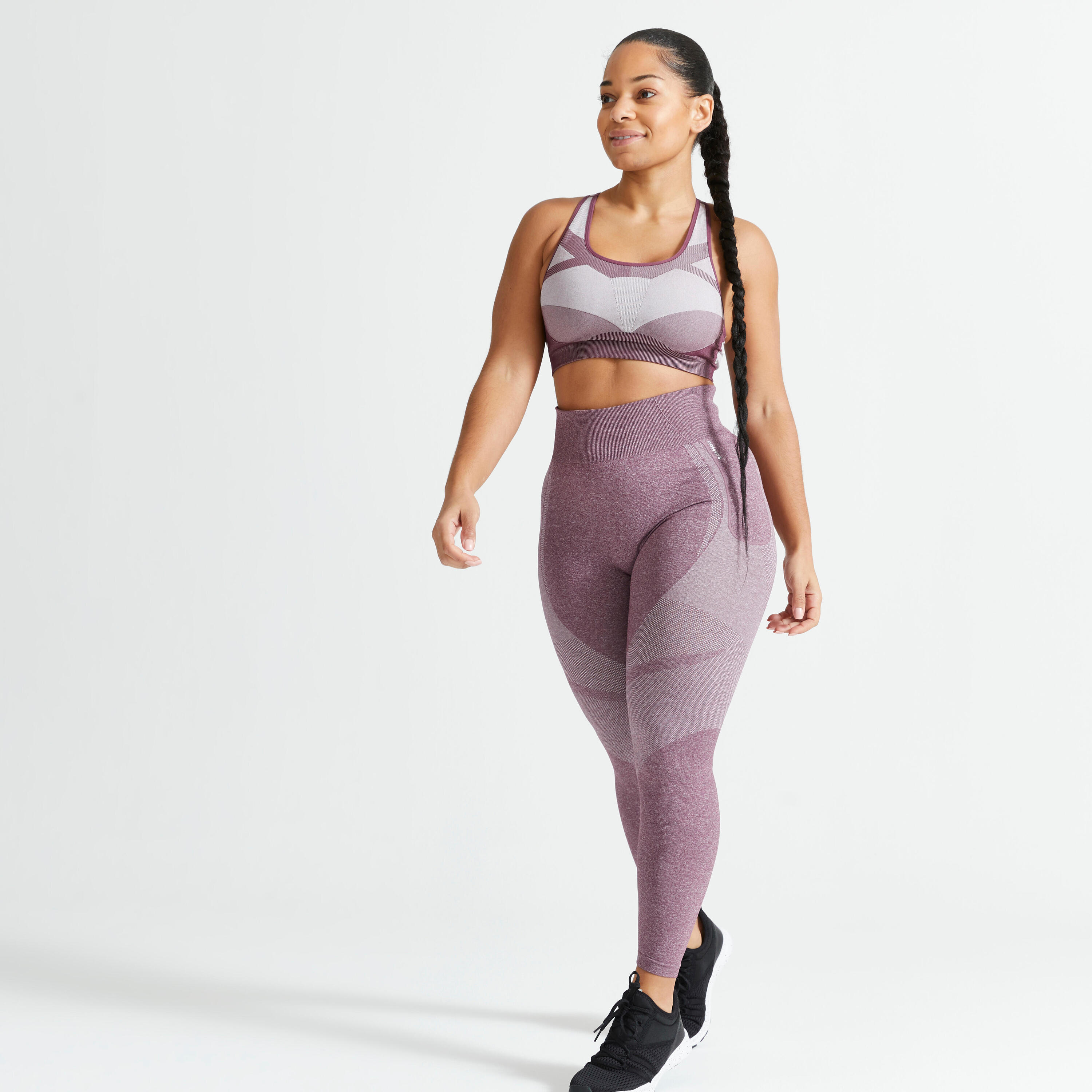 High-Waisted Seamless Fitness Leggings with Phone Pocket - Burgundy 2/5