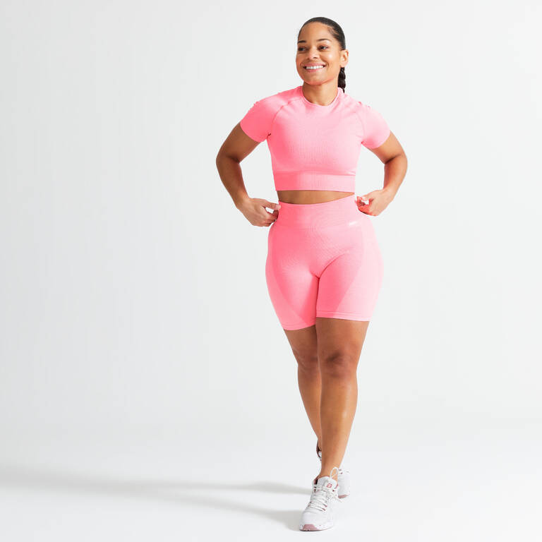 High-Waisted Seamless Fitness Cycling Shorts - Pink