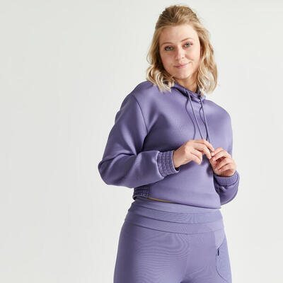 Cropped hoodie voor cardiofitness paars