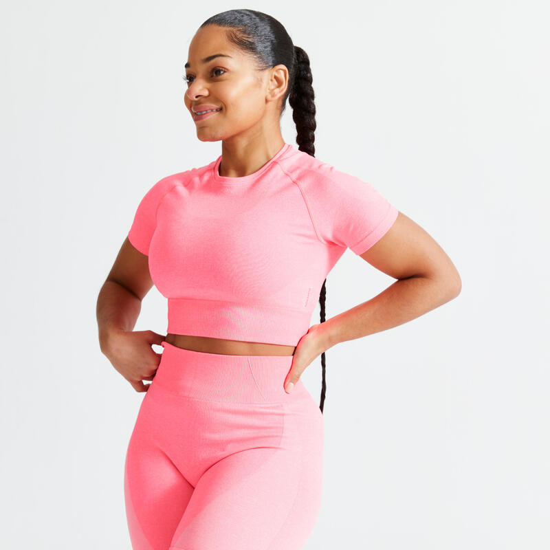 Koszulka fitness damska Domyos krótki rękaw crop top