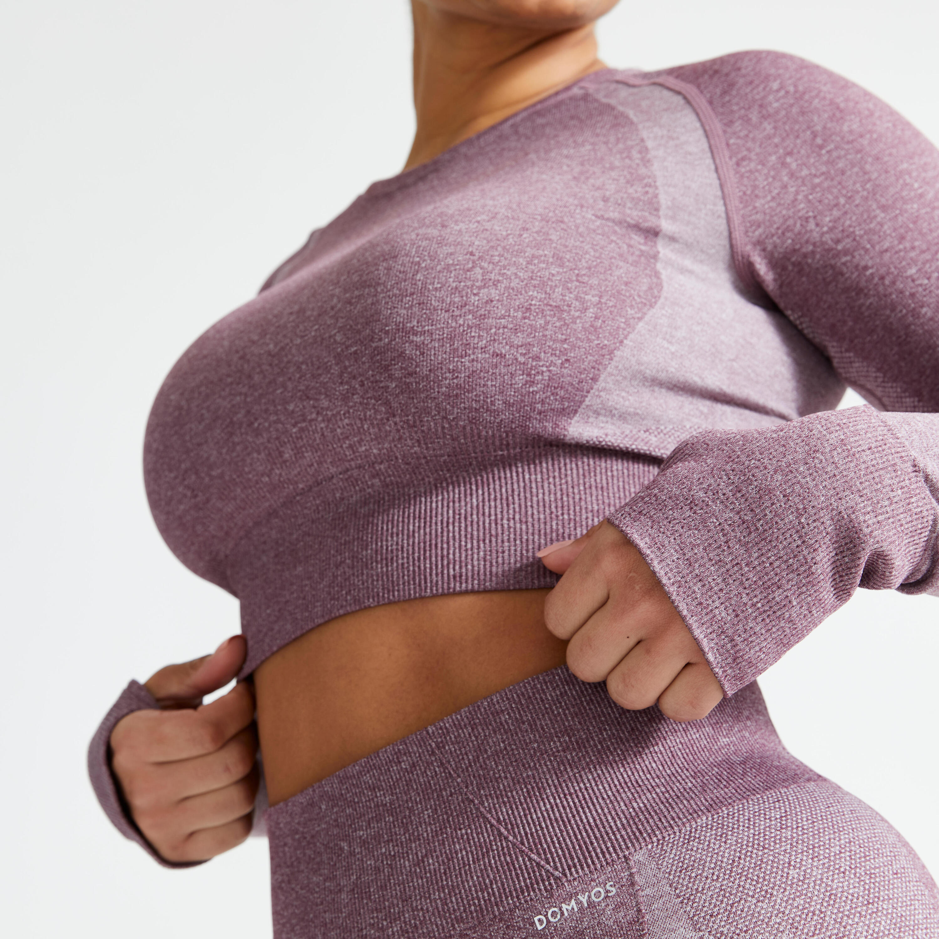 Long-Sleeved Cropped Seamless Fitness T-Shirt - Burgundy 4/7