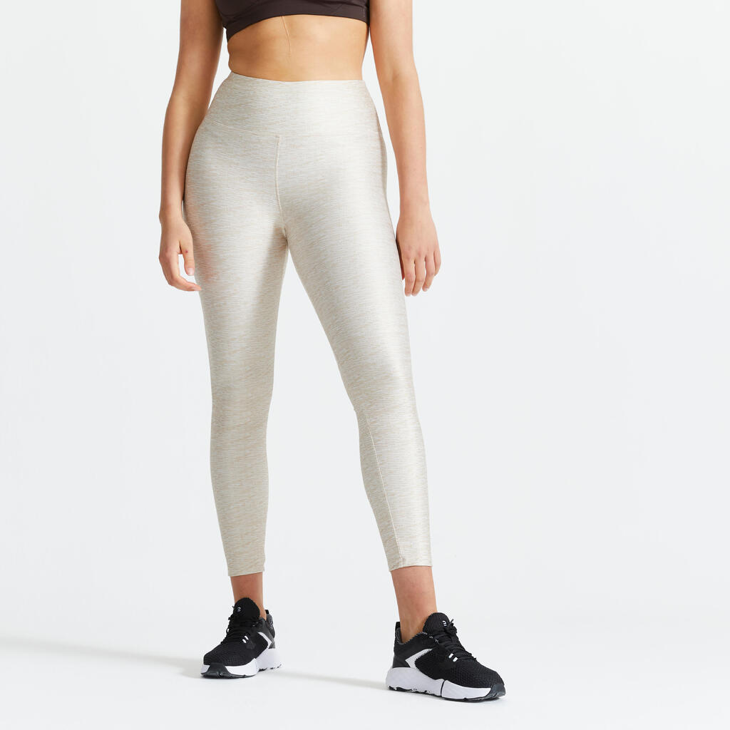 Mallas de fitness para cardio de talle alto marfil jaspeado para mujer