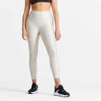 Leggings mallas fitness largas talle alto Mujer Domyos azul marfil