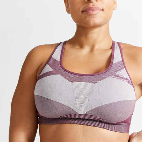 Sujetador top deportivo fitness sin costuras Mujer Domyos 560 granate