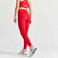 Mallas Leggings fitness vientre plano moldeadoras Mujer Domyos rojo