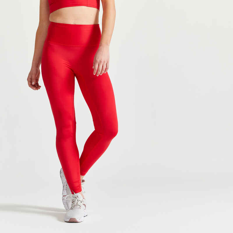 Mallas Leggings fitness vientre plano moldeadoras Mujer Domyos rojo