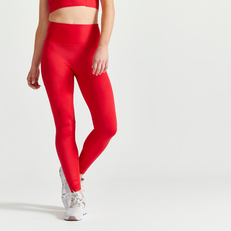 Legging taille haute gainant Fitness Cardio Femme Rouge
