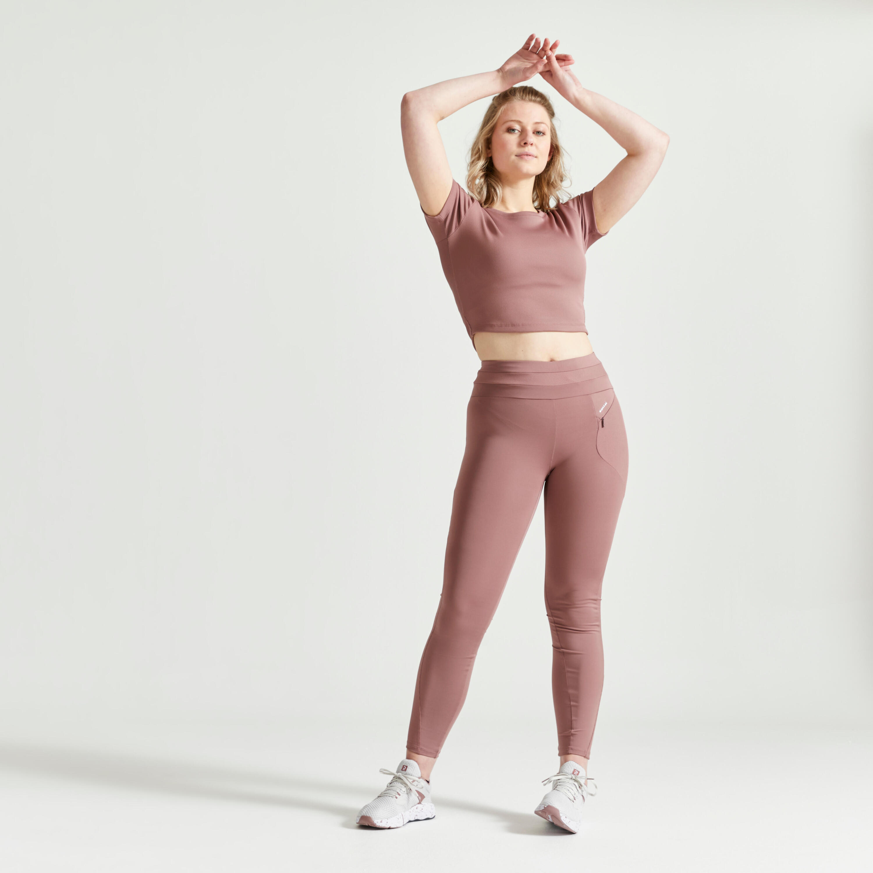 Dámské fitness tričko Crop Top s krátkým rukávem starorůžové
 2/4