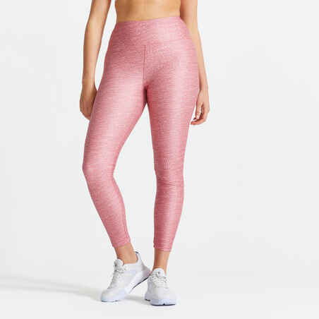 Leggings de fitness de talle alto para Mujer Domyos 100 rosado