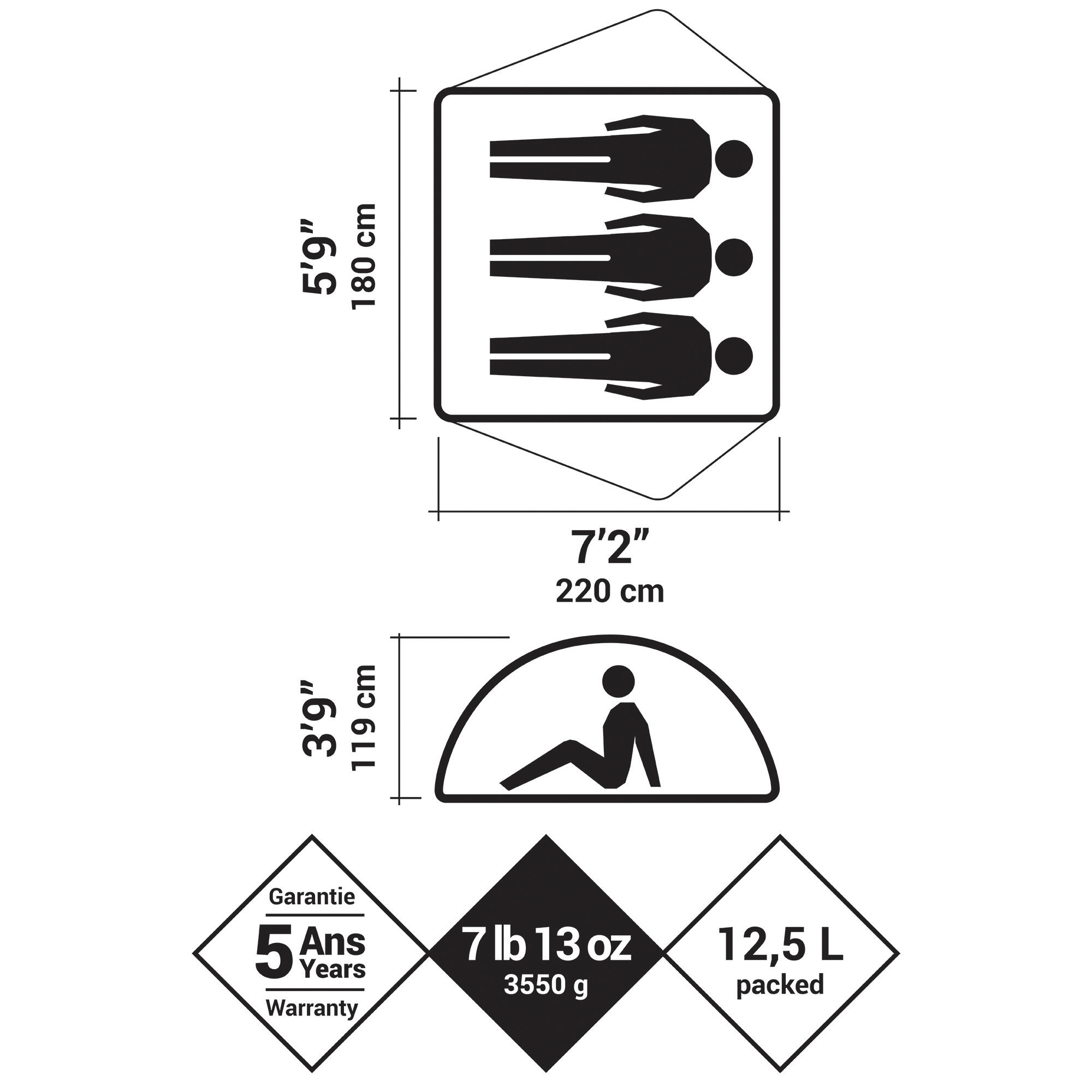 3-Person Dome Trekking Tent, MT 500 - FORCLAZ