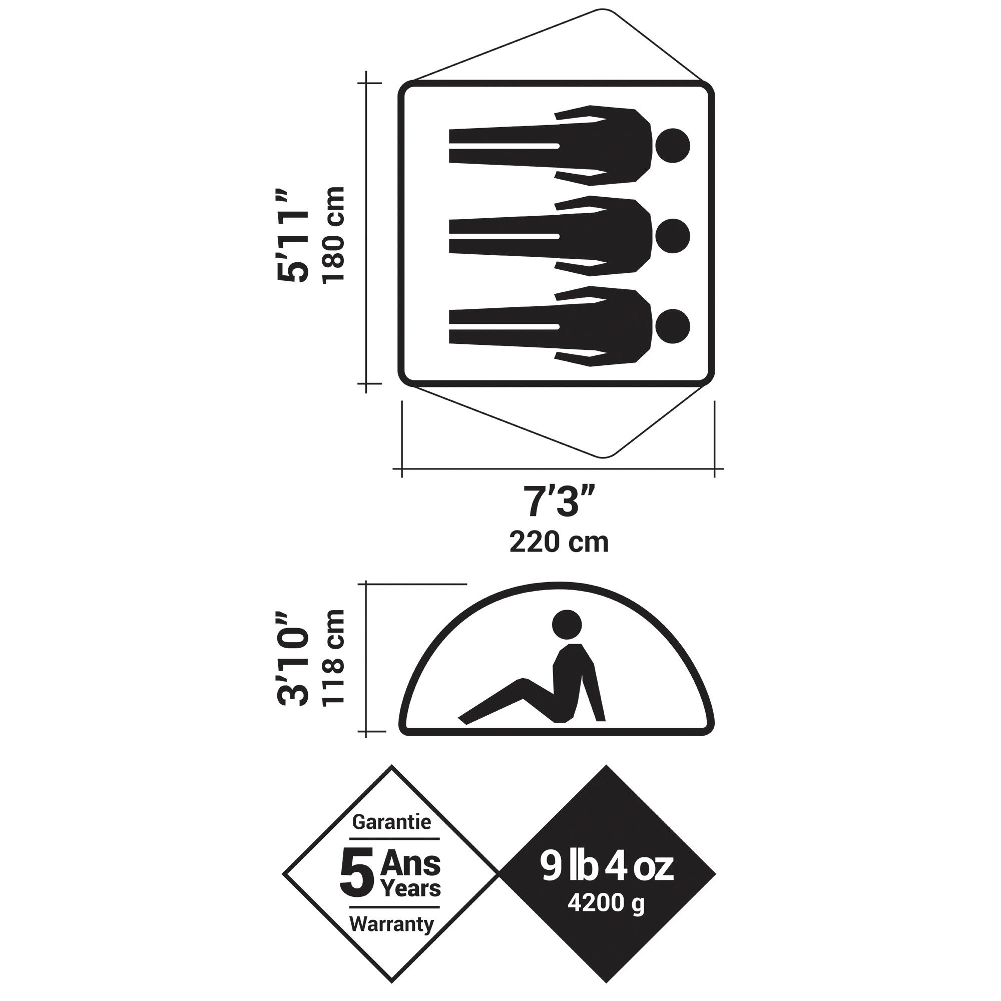 Tente de randonnée QuickHiker 3 personnes Fresh & Black - FORCLAZ