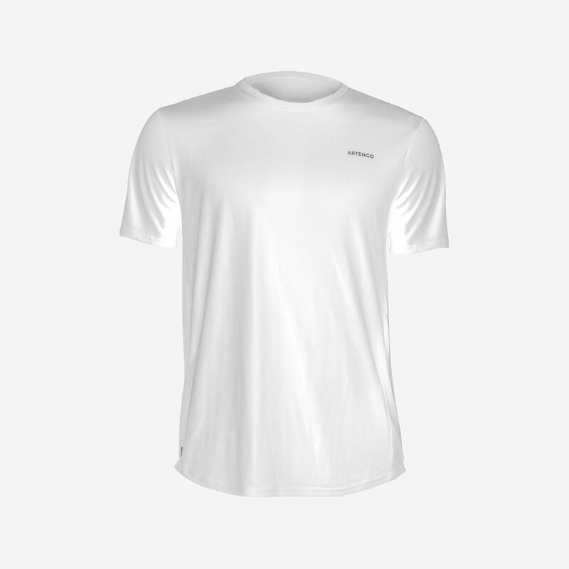 Camiseta de tenis manga corta transpirable Hombre Artengo TTS100 Club blanco